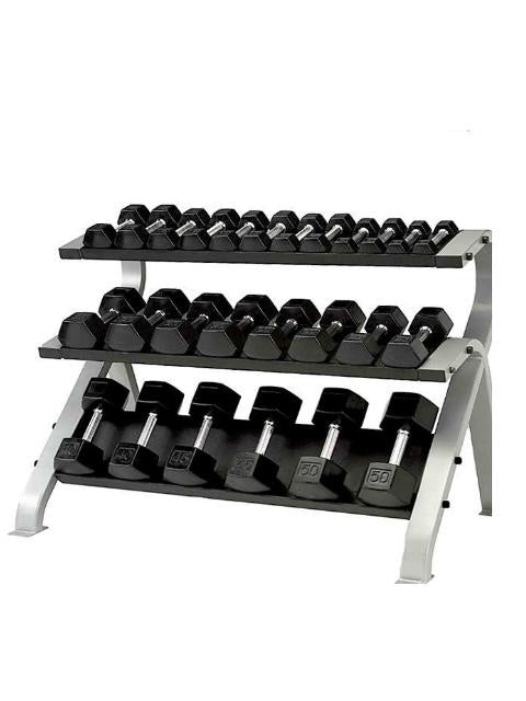 56 inch Commercial 3-Tier Flat Dumbbell Rack (Holds 13 pair 3-50lbs)