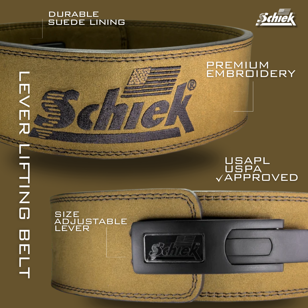 Schiek Leather Lever Competition Power Lifting Belt - Green/Gold