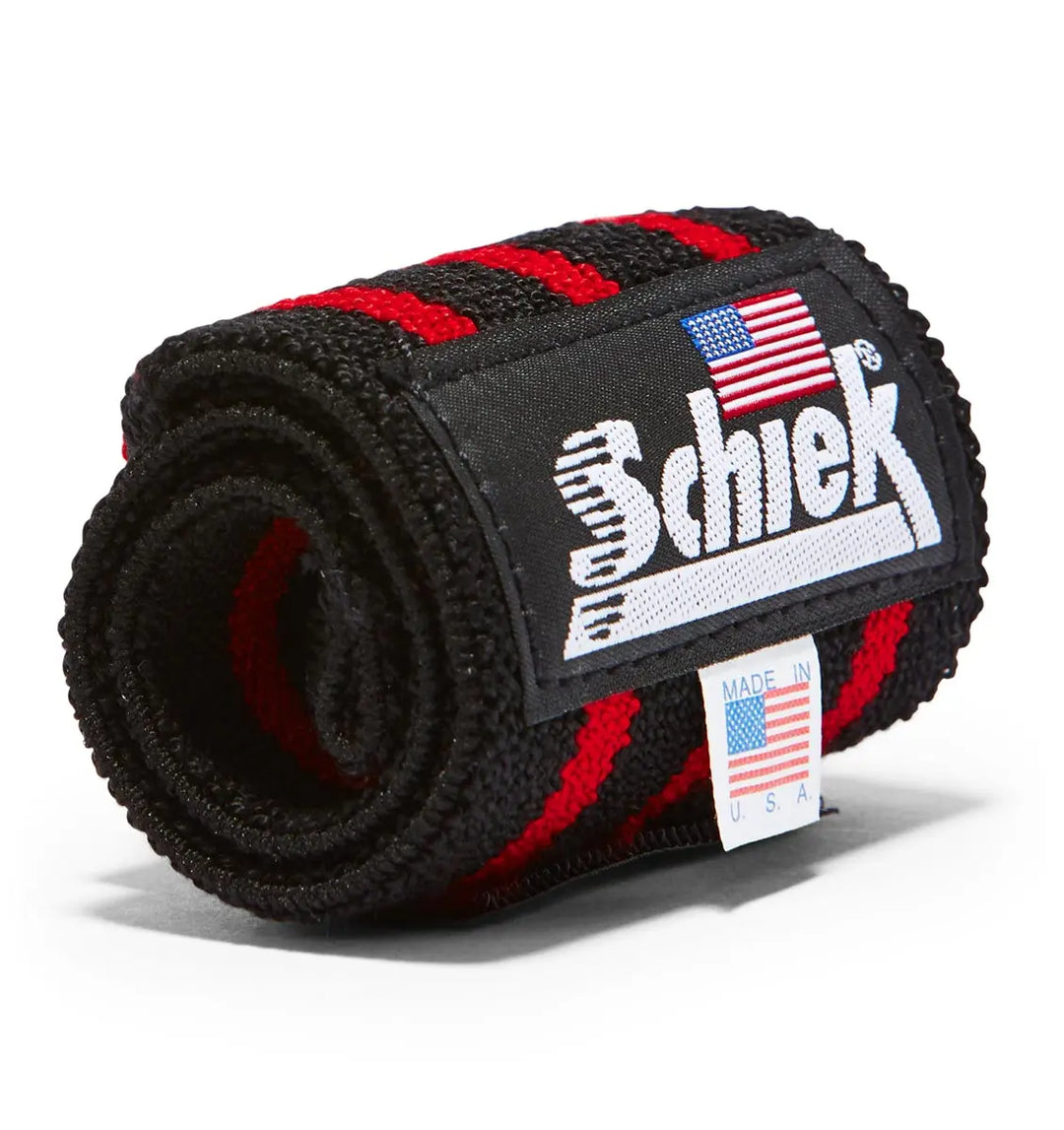 Schiek 18" Heavy Duty Wrist Wraps Black & Red (Pair)