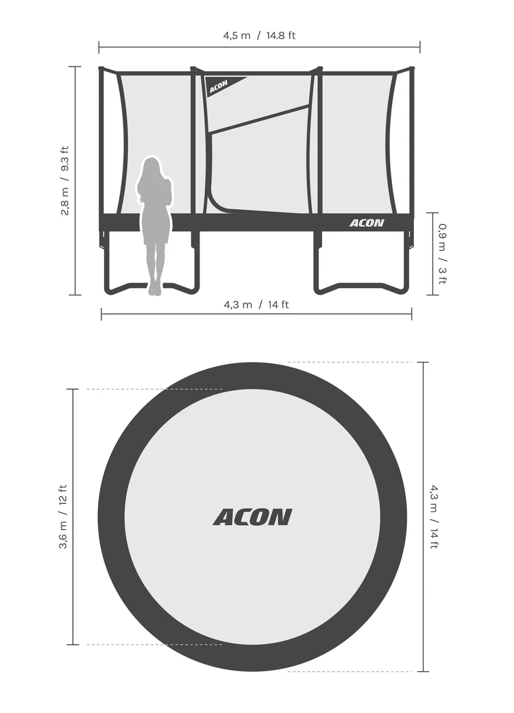 ACON Air 14ft Round Trampoline with Safety Net and Ladder GEN 2.0
