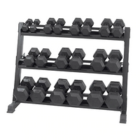 5-50lb Virgin Rubber Hex Dumbbell Set with 3 tier Rack